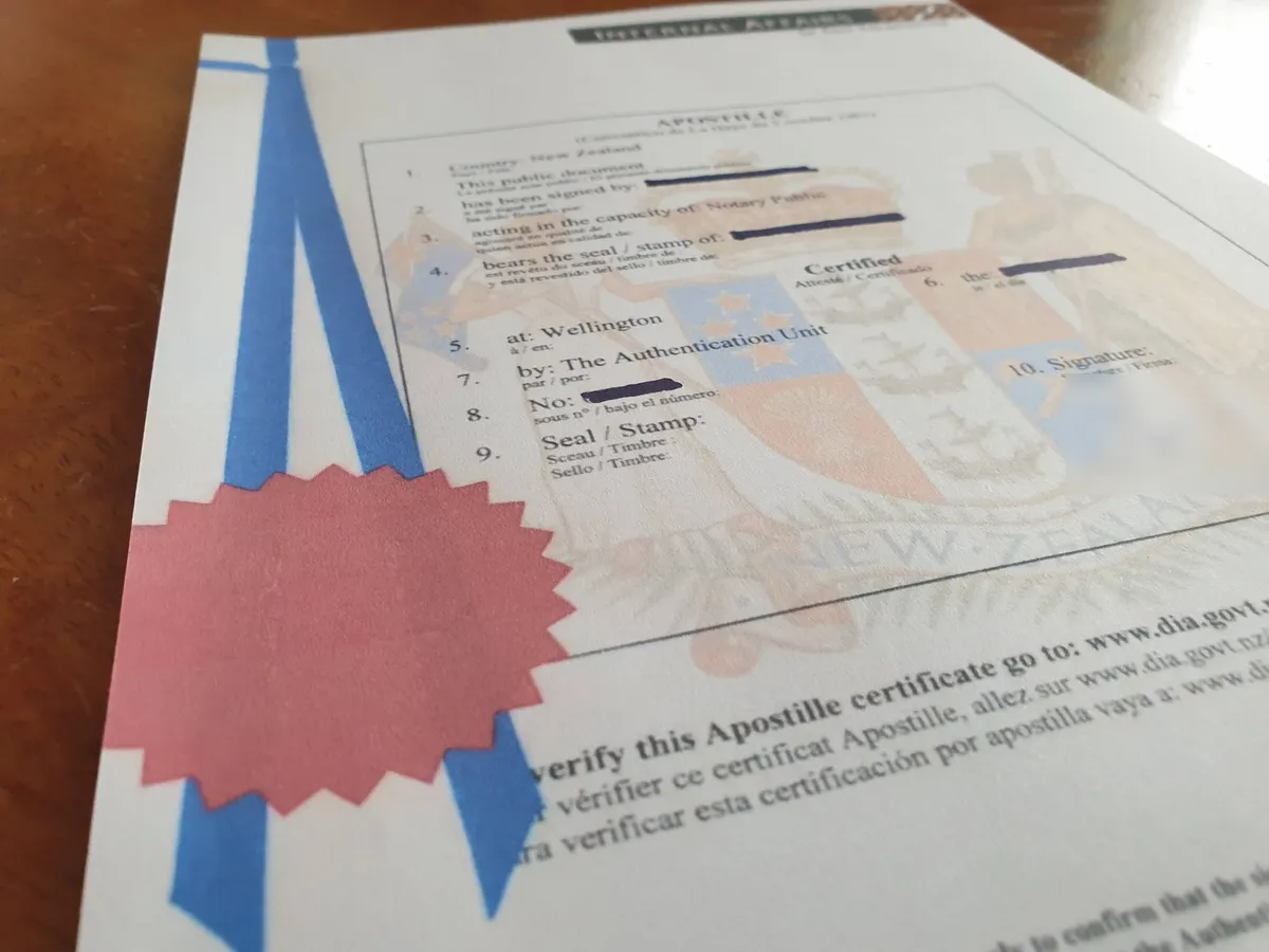 New Zealand apostille certificate from DIA's Authentication Unit, with ribbon and seal, arranged for an Auckland client